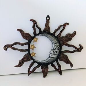 Rustic Cast Iron Wall Plaque Sun Moon & Stars Home Garden Decor Boho